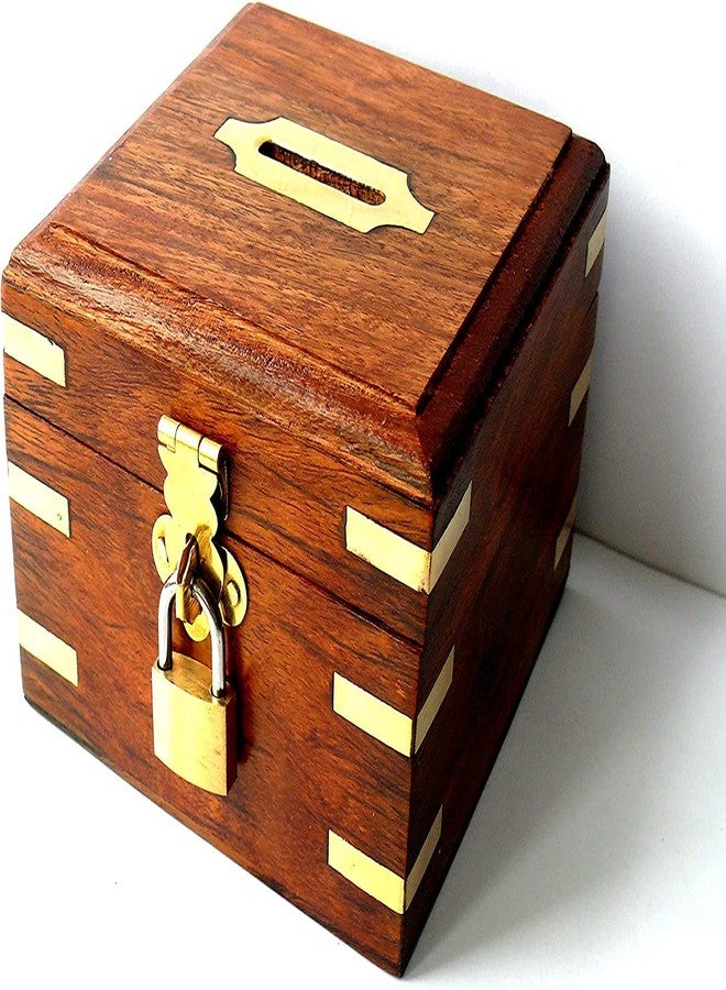GURU JEE Handmade Indian Wooden Piggy Bank Decoration Unique Keepsake Small Square Piggy Money Saving Bank Gifts for Kids and Adults (Design 2) - Image 3